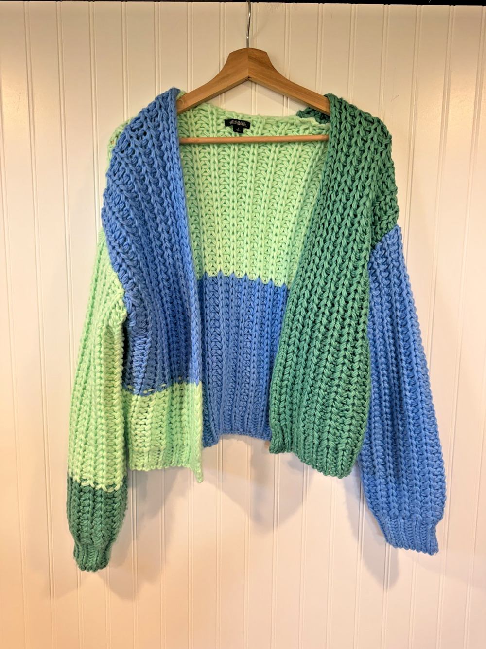 Wild Fable Chunky Knit Colorblock Cardigan Sweater Women’s Small Blue Green
